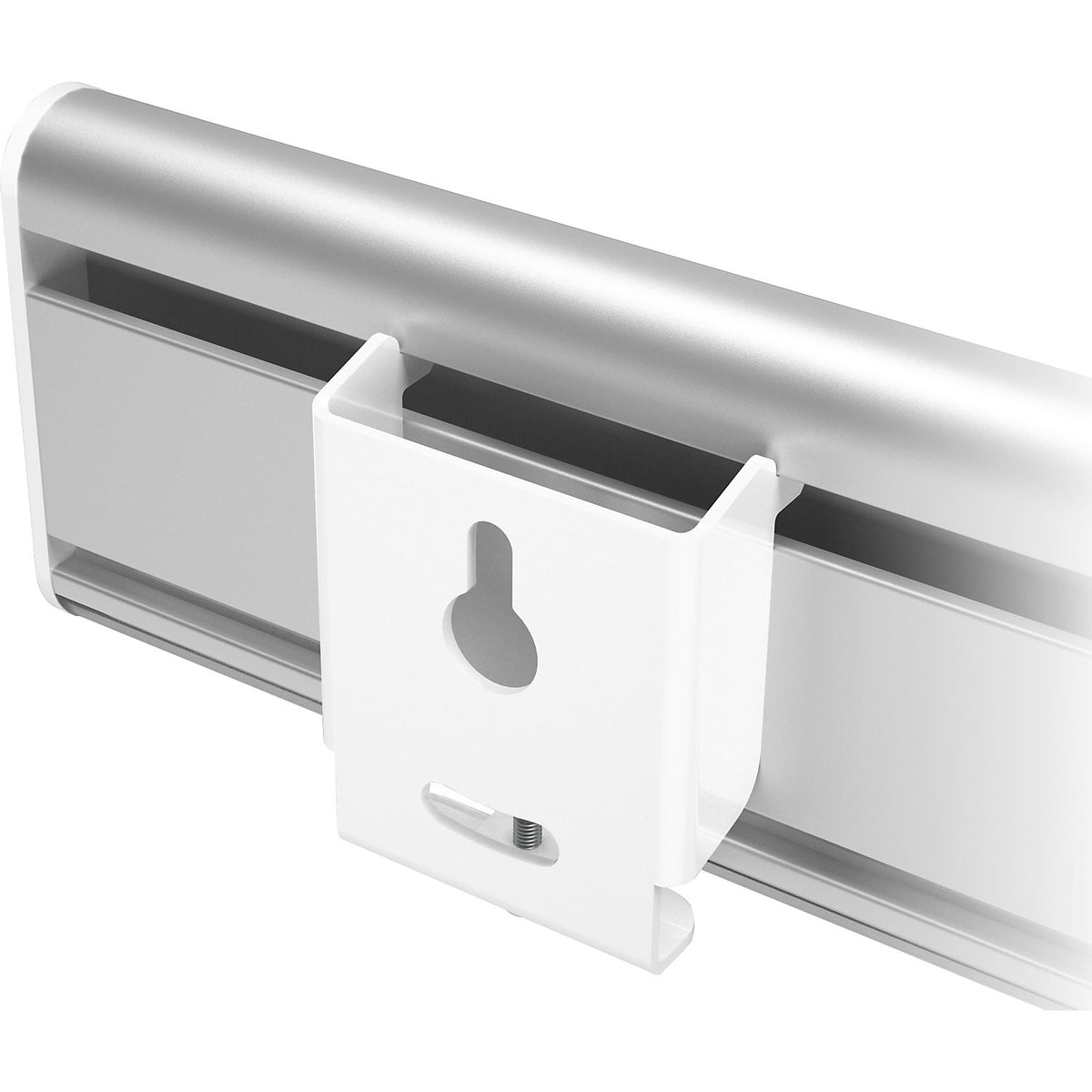 VIEWLITE wall mounted rail system, HxWxD 90 x 1200 x 25 mm, max. load 24 kg.