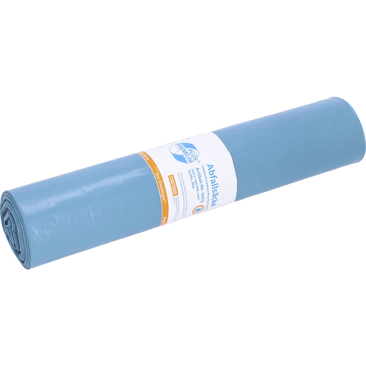 PREMIUM PLUS waste sacks, 120 l, 31 µm, WxL 700 x 1100 mm, pack of 250, blue.