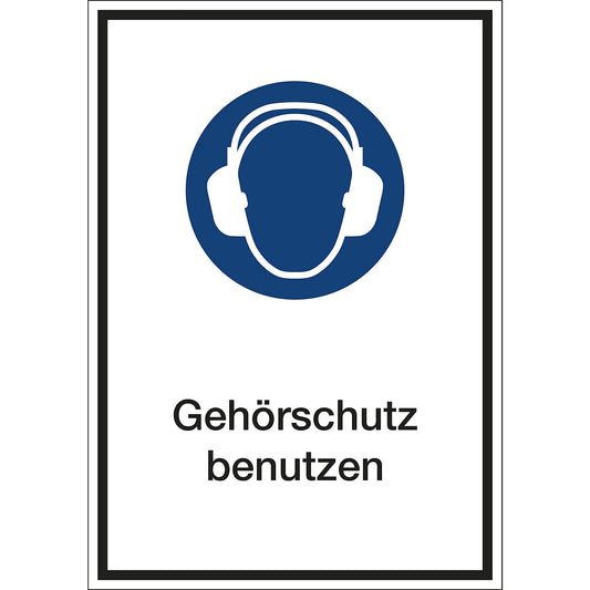 Additional combination signs for mandatory signs, wear ear protection, film, LxHxD 130 x 185 x 0.1 mm.