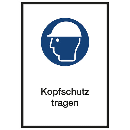 Additional combination signs for mandatory signs, wear head protection, plastic, LxHxD 210 x 297 x 1 mm.