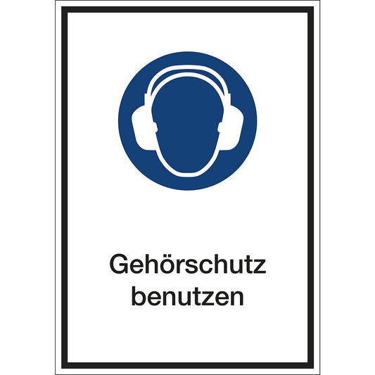 Additional combination signs for mandatory signs, wear ear protection, plastic, LxHxD 210 x 297 x 1 mm.