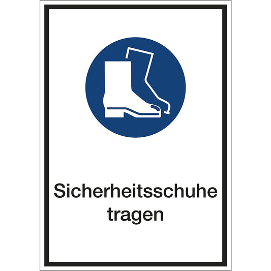Additional combination signs for mandatory signs, wear safety shoes, plastic, LxHxD 210 x 297 x 1 mm.