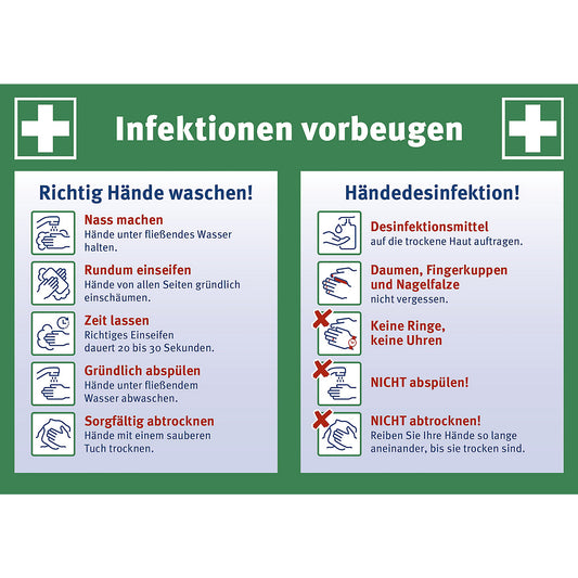 Notice, prevent infections, LxHxD 297 x 210 x 0.1 mm.