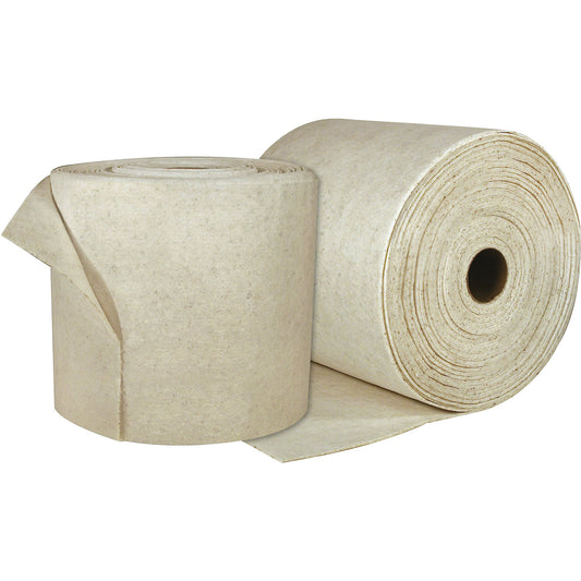 DuraSoak® absorbent sheeting for oil, roll of sheets, pack of 2 rolls, cotton, 360 mm x 45 m, white/natural.