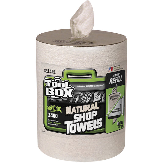Roll of GreenX® wiping cloths, pack of 6 rolls, recycled cellulose, 250 mm x 60 m, natural.