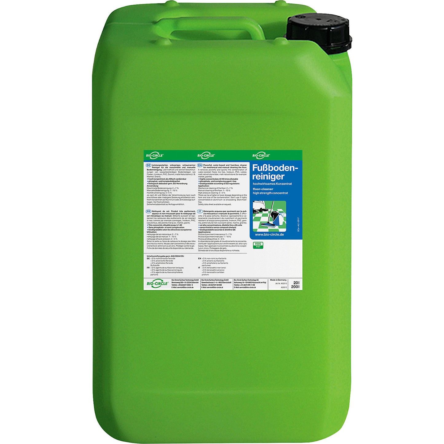 Floor cleaner, 20 l, pH value 10.2, can be used manually and with machines.