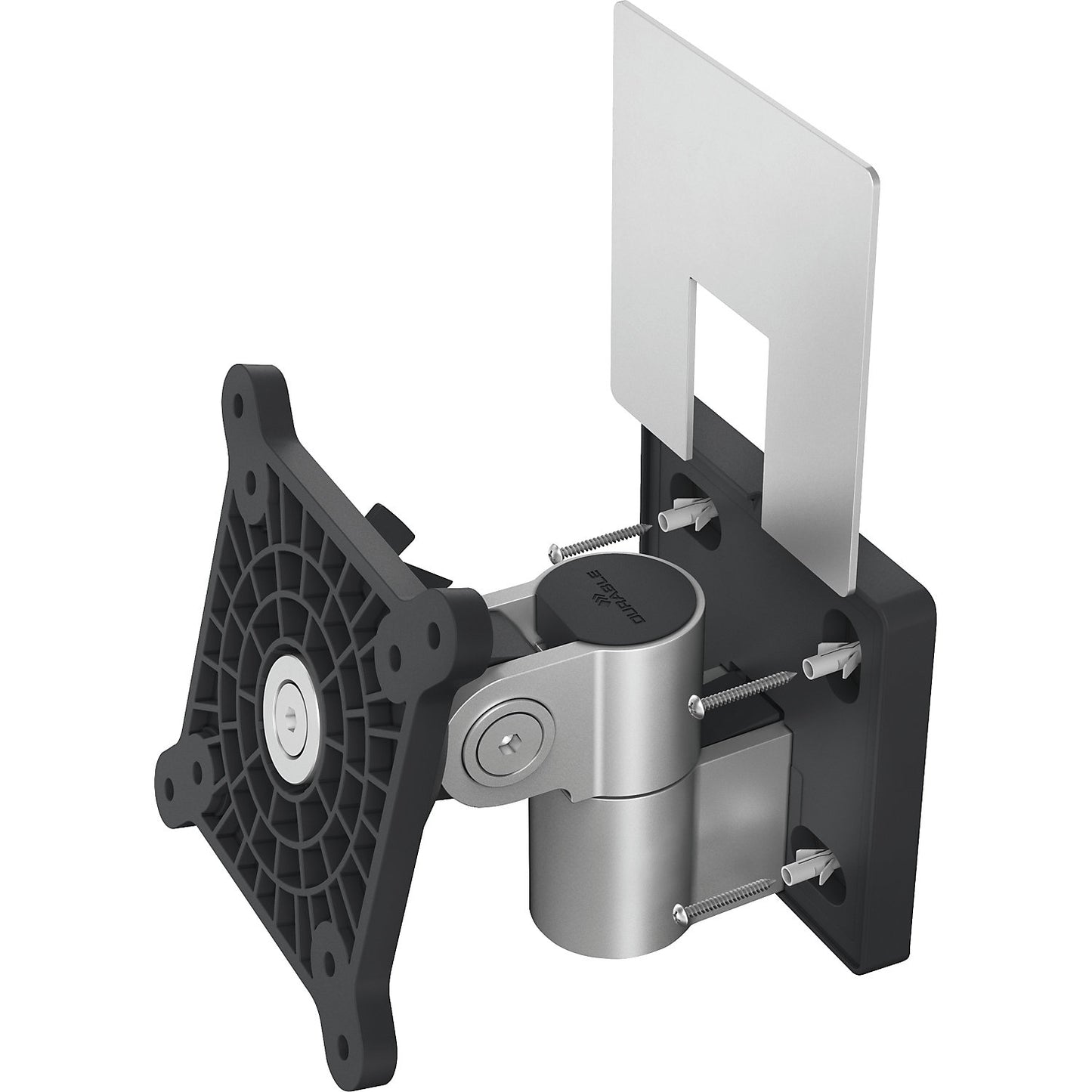 Monitor wall mounting bracket for 1 monitor, HxWxD 120 x 130 x 140 mm, metallic silver.