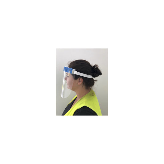 Face protection, with forehead pad, pack of 100, transparent/blue.