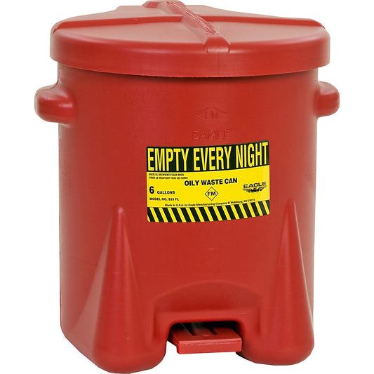 PE safety disposal can for aggressive media, capacity 23 l, with pedal, red.