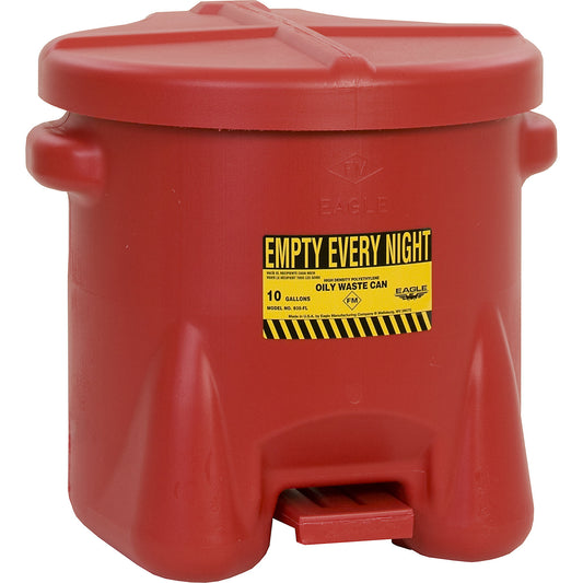 PE safety disposal can for aggressive media, capacity 38 l, with pedal, red.