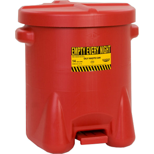 PE safety disposal can for aggressive media, capacity 53 l, with pedal, red.