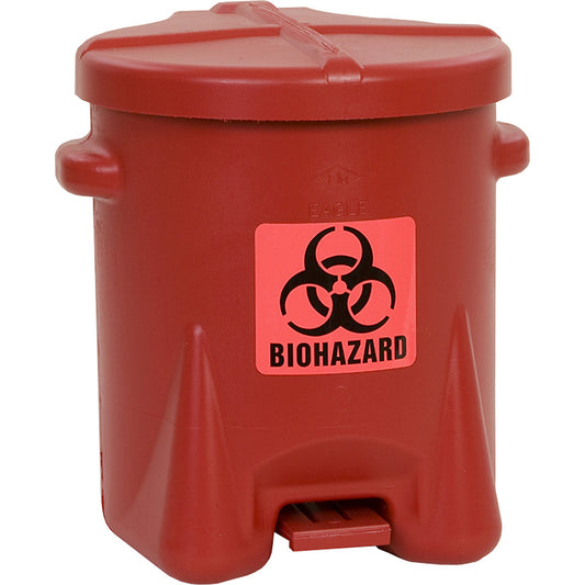 PE safety disposal can for biohazardous waste, BIOHAZARD sticker, capacity 23 l, with pedal, red.