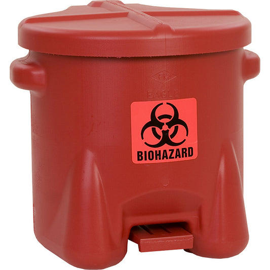 PE safety disposal can for biohazardous waste, BIOHAZARD sticker, capacity 38 l, with pedal, red.