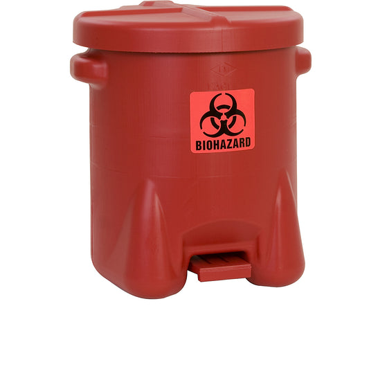 PE safety disposal can for biohazardous waste, BIOHAZARD sticker, capacity 53 l, with pedal, red.