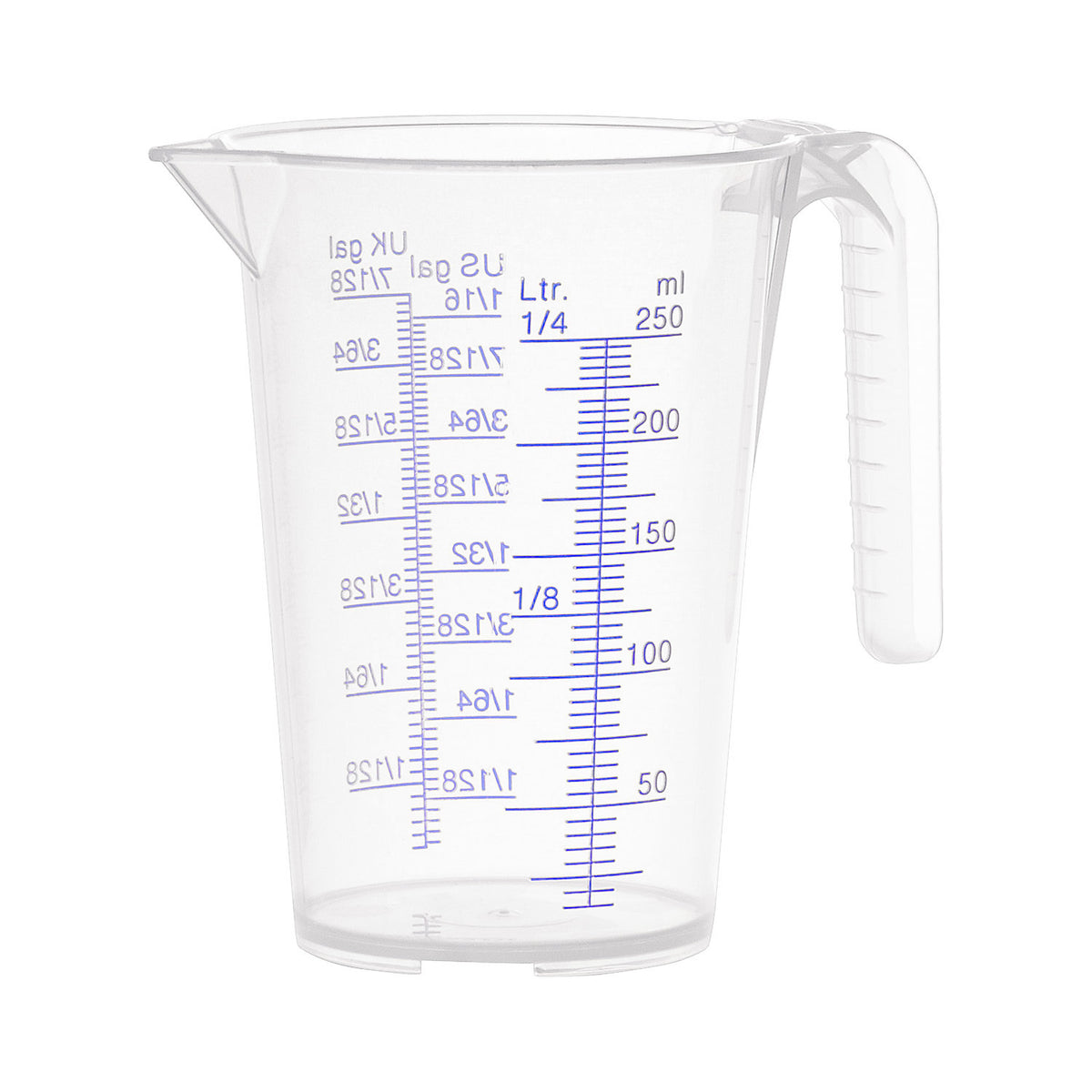 Measuring cup, transparent, 0.25 l, pack of 12, PP, with scale.