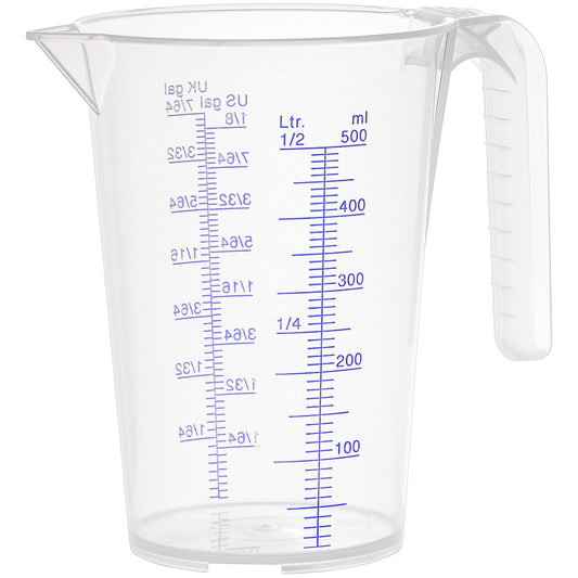 Measuring cup, transparent, 0.5 l, pack of 12, PP, with percentage scale.