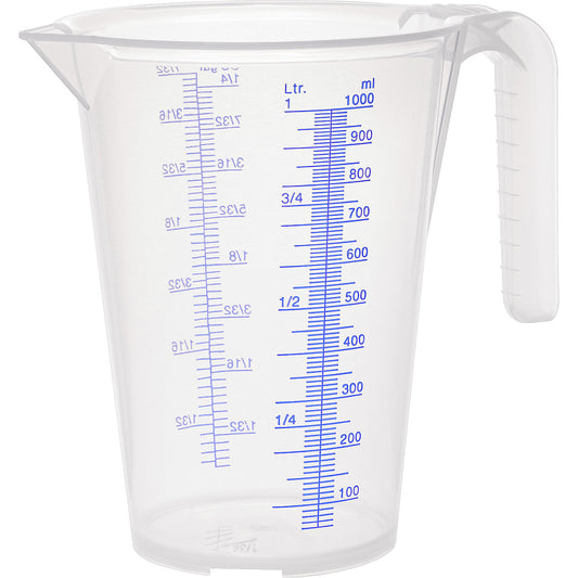 Measuring cup, transparent, 1 l, pack of 6, PP, with scale.