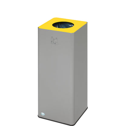 QUADRO recyclable waste collector, 70 l, made of steel with clamping ring, silver / yellow.