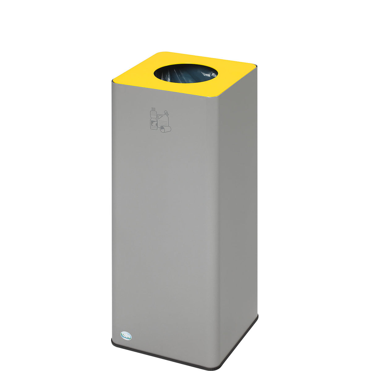 QUADRO recyclable waste collector, 70 l, made of steel with clamping ring, silver / yellow.