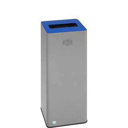 QUADRO recyclable waste collector, 70 l, made of steel with clamping ring, silver / blue.