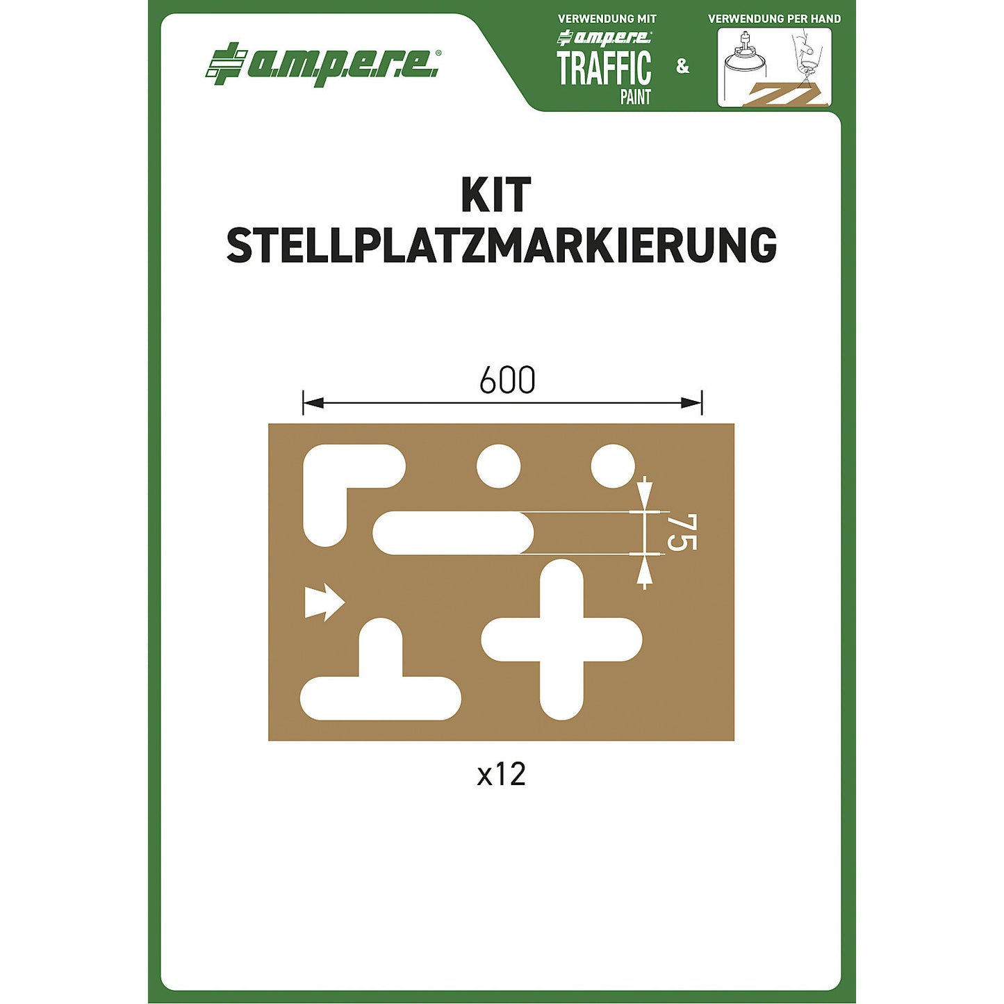 Stencil set, parking space marking, 12 stencils, cardboard.
