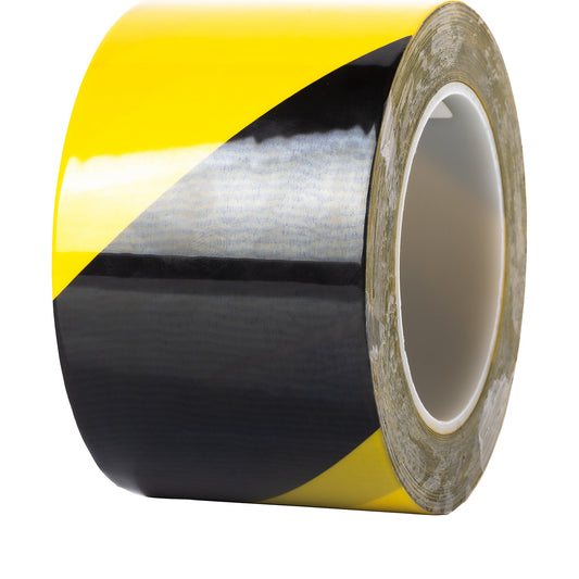 Floor marking tape, extra strong, width 75 mm, thickness 0.2 mm, yellow/black.