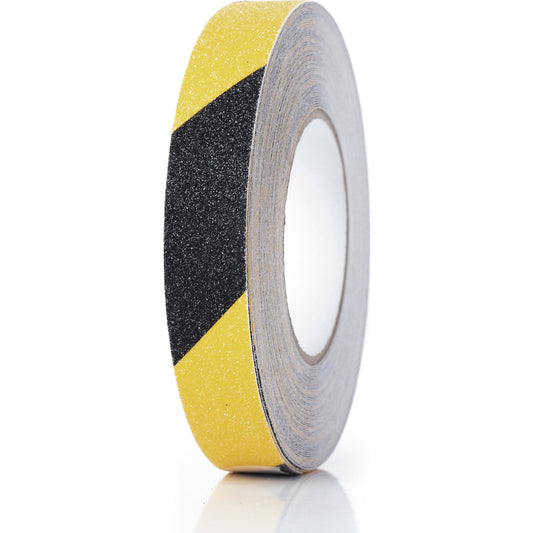 Floor marking tape, anti-slip, width 25 mm, yellow/black.