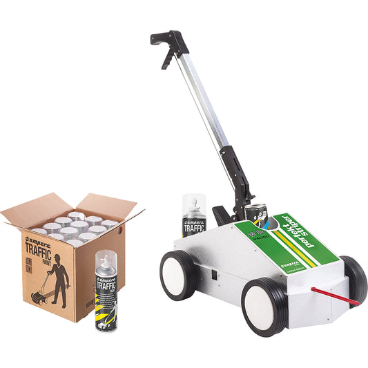 Line marking truck, set, marking trolley with 12 cans of Traffic Extra Paint, white, incl. accessories.
