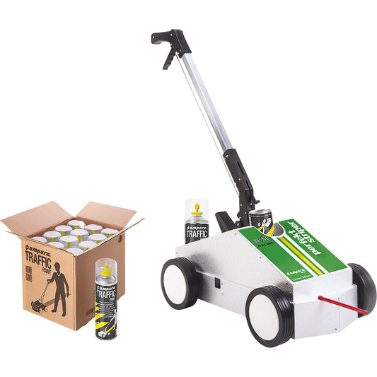 Line marking truck, set, marking trolley with 12 cans of Traffic Paint, white, incl. accessories.