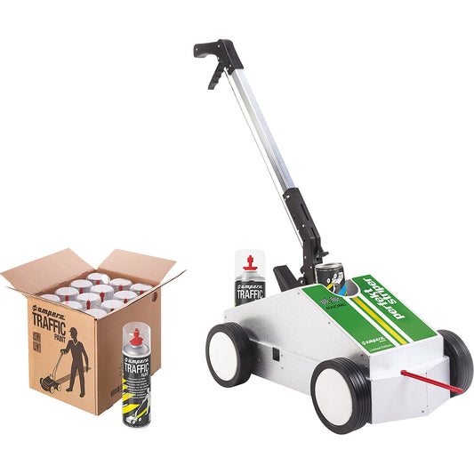 Line marking truck, set, marking trolley with 12 cans of Traffic Paint, red, incl. accessories.