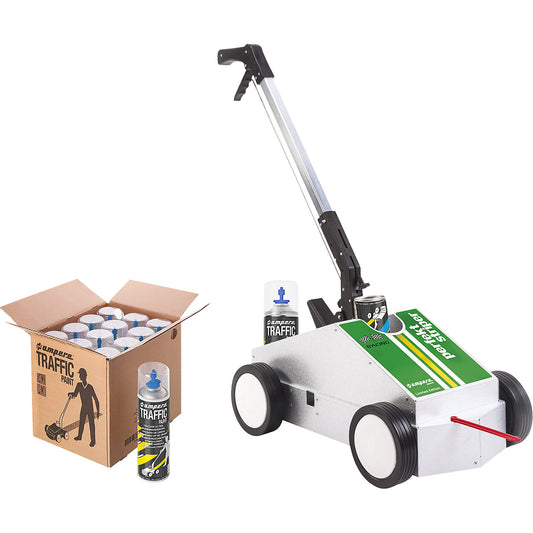 Line marking truck, set, marking trolley with 12 cans of Traffic Paint, blue, incl. accessories.