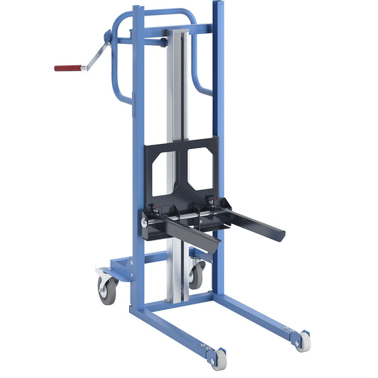 Material lifter, with adjustable box fork, with fork rollers.