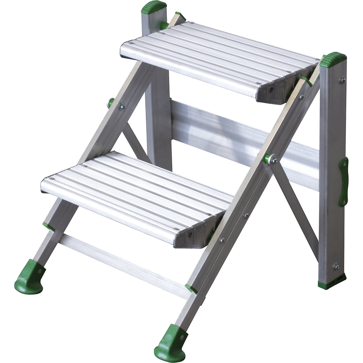 Folding steps made of aluminium, without safety rail, 2 steps.
