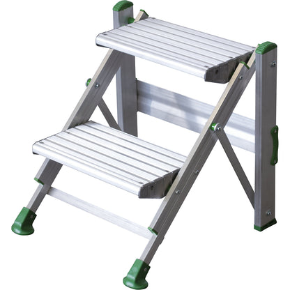 Folding steps made of aluminium, without safety rail, 2 steps.