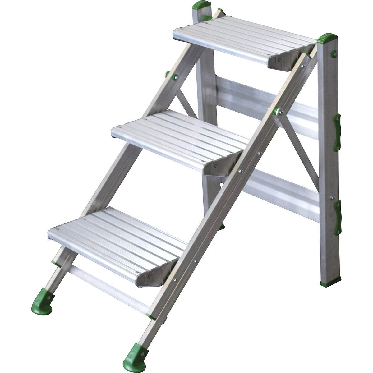 Folding steps made of aluminium, without safety rail, 3 steps.