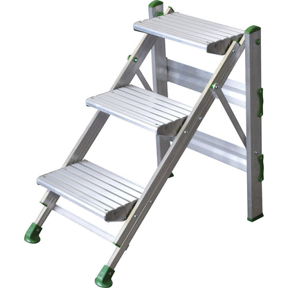 Folding steps made of aluminium, without safety rail, 3 steps.