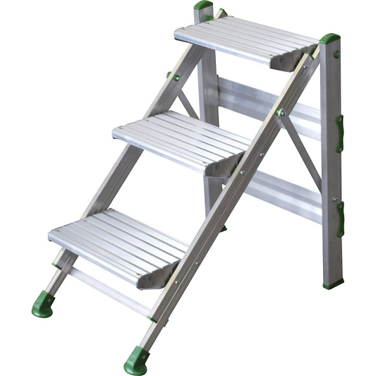 Folding steps made of aluminium, without safety rail, 3 steps.