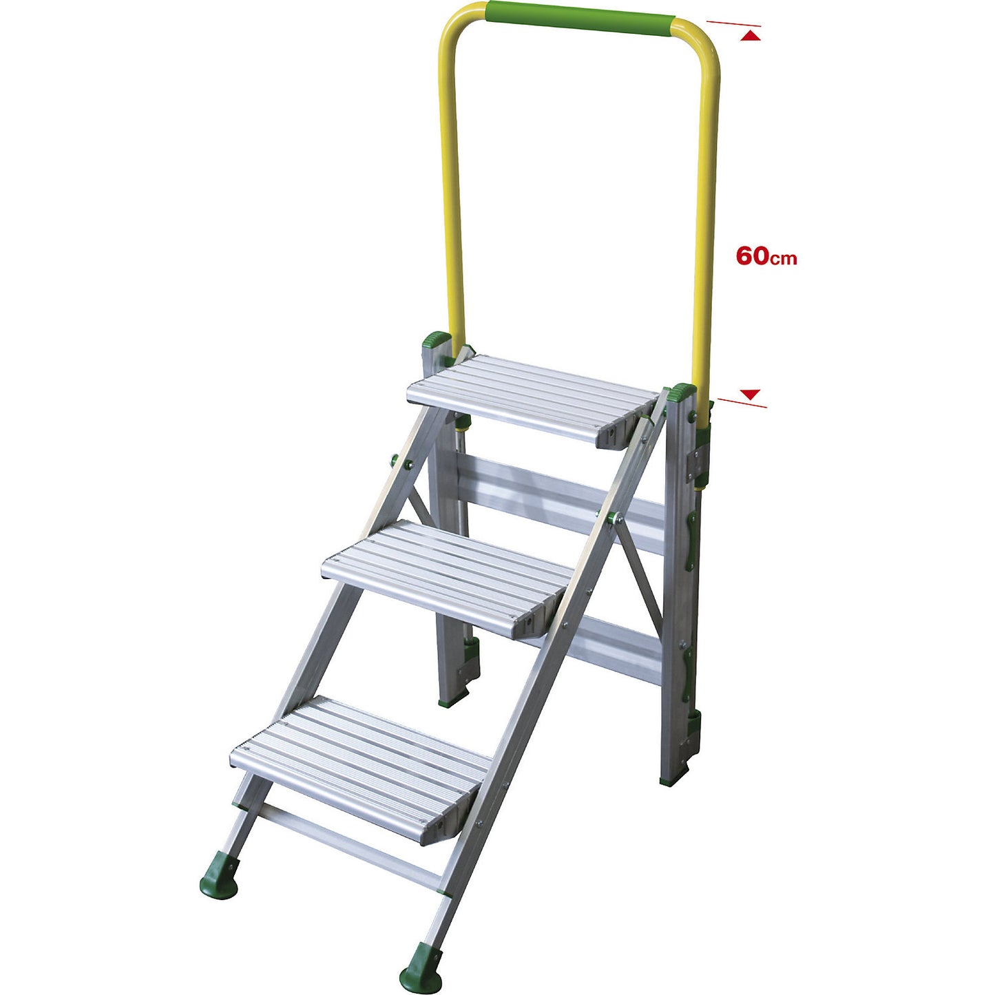 Folding steps made of aluminium, with safety rail, 3 steps.
