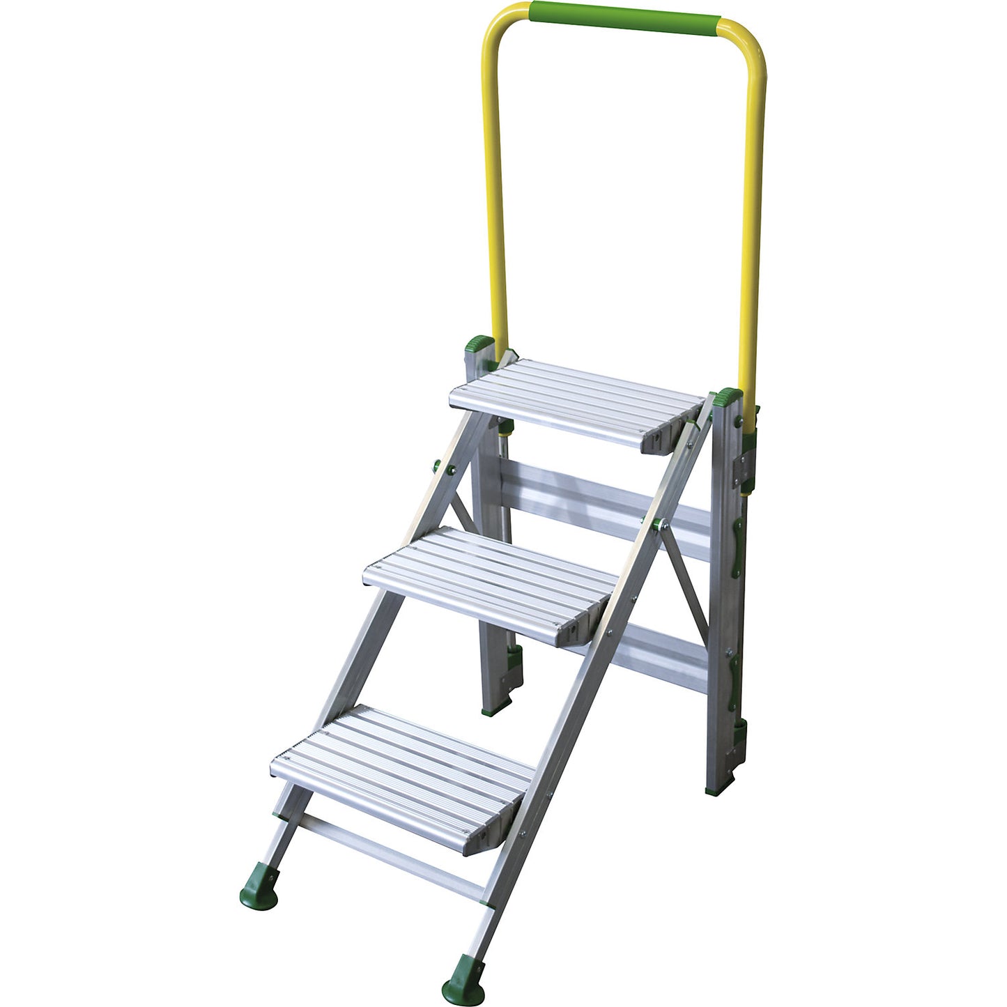 Folding steps made of aluminium, with safety rail, 3 steps.