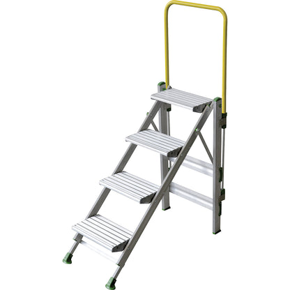 Folding steps made of aluminium, with safety rail, 4 steps.