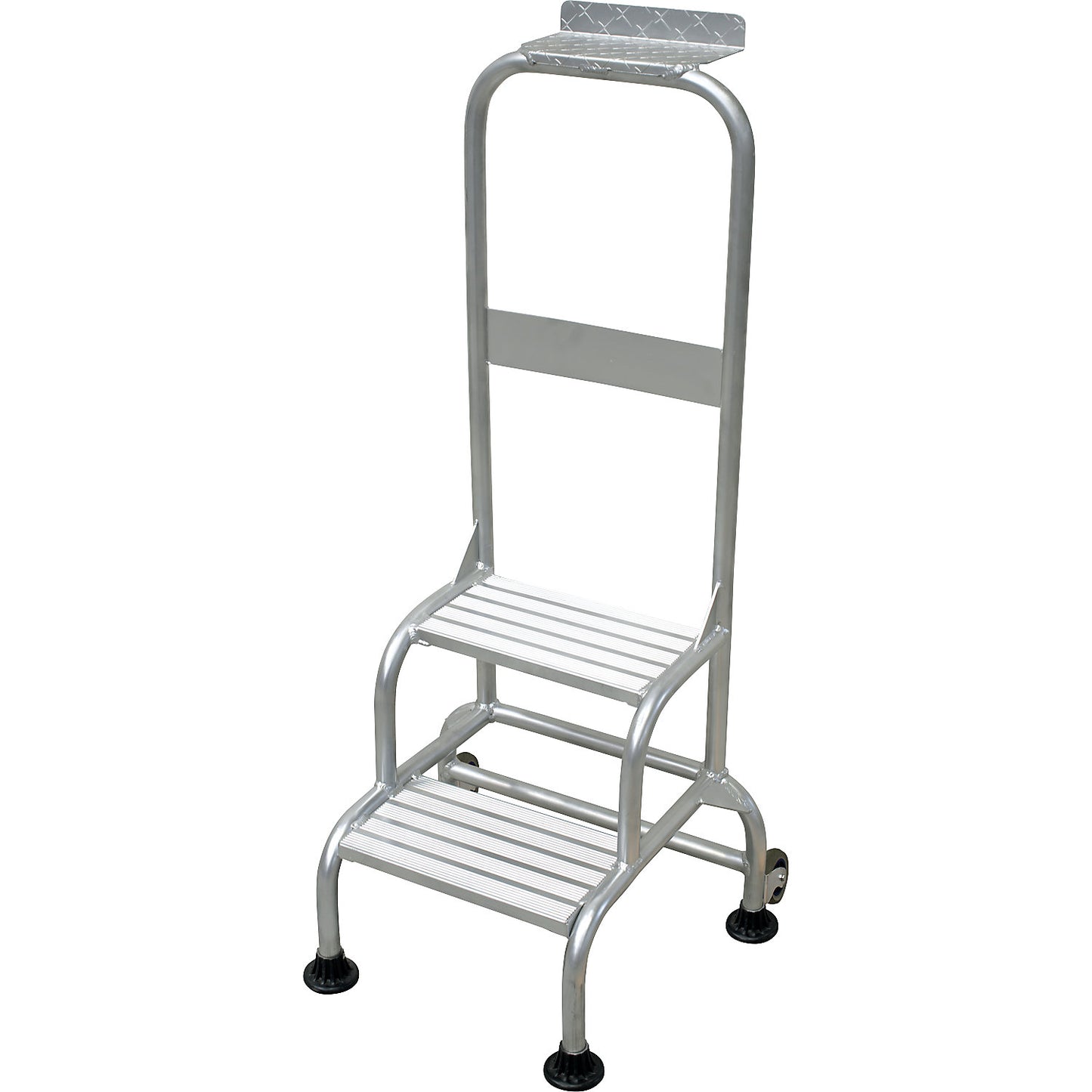 Mobile aluminium machine steps, with safety rail, 2 steps.