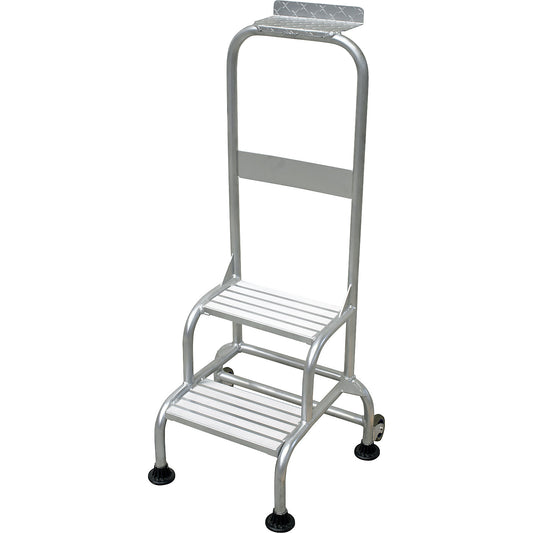 Mobile aluminium machine steps, with safety rail, 2 steps.