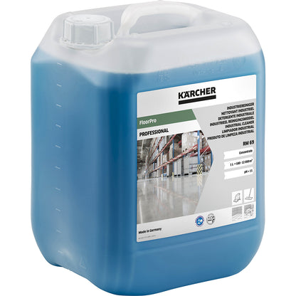 RM 69 industrial cleaner, content 10 l, pH value 10.7.