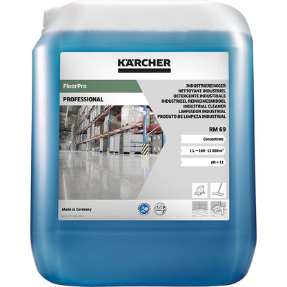 RM 69 industrial cleaner, content 10 l, pH value 10.7.