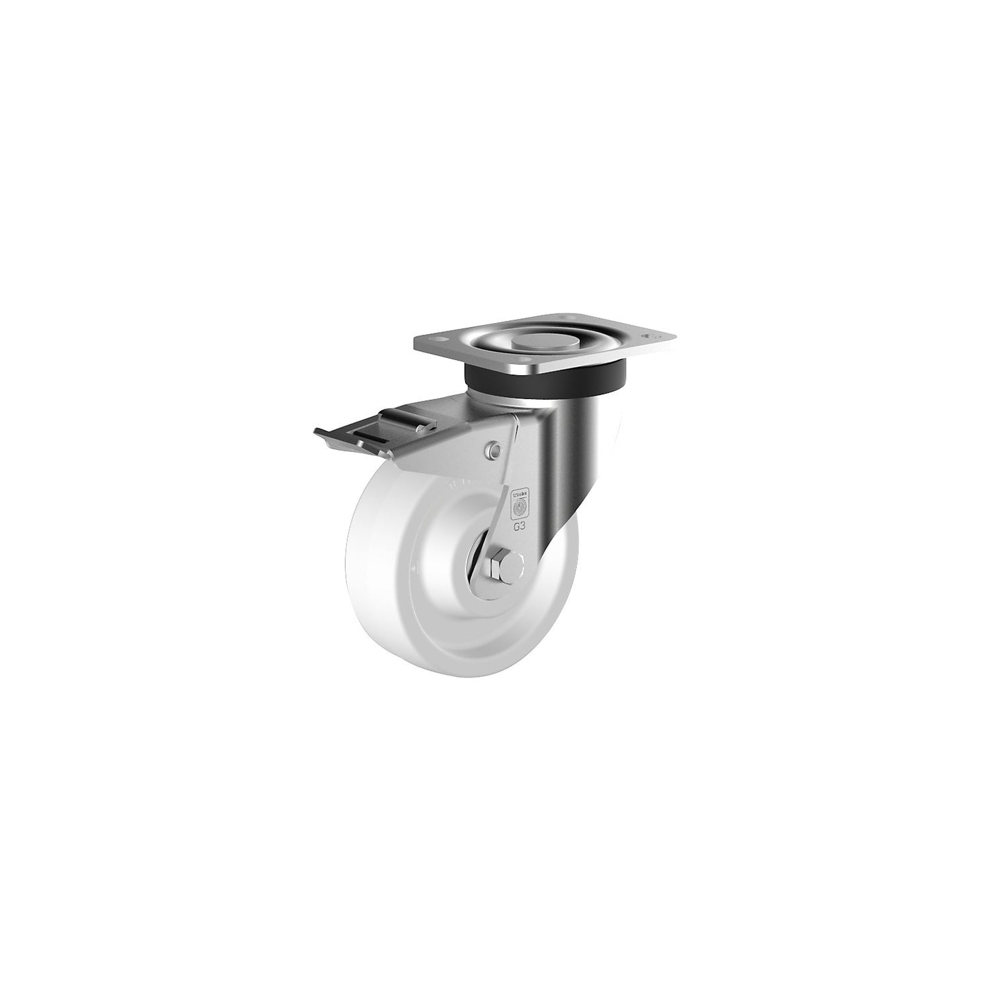 Nylon castor, wheel Ø x width 150 x 50 mm, swivel castor with double stop, ball bearings.