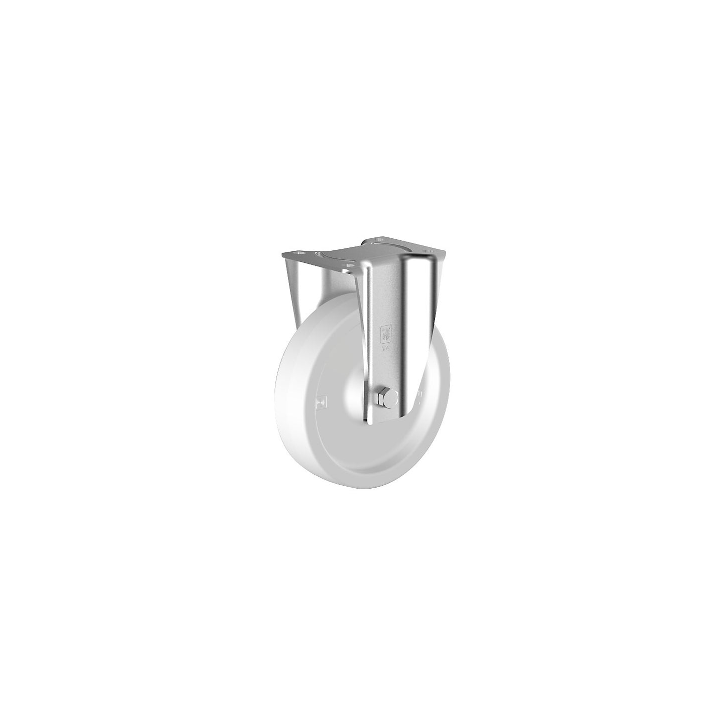 Nylon castor, wheel Ø x width 200 x 50 mm, fixed castor, plain bearings.
