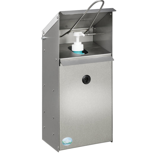 Hand disinfectant dispenser with wall bracket, lockable, stainless steel.