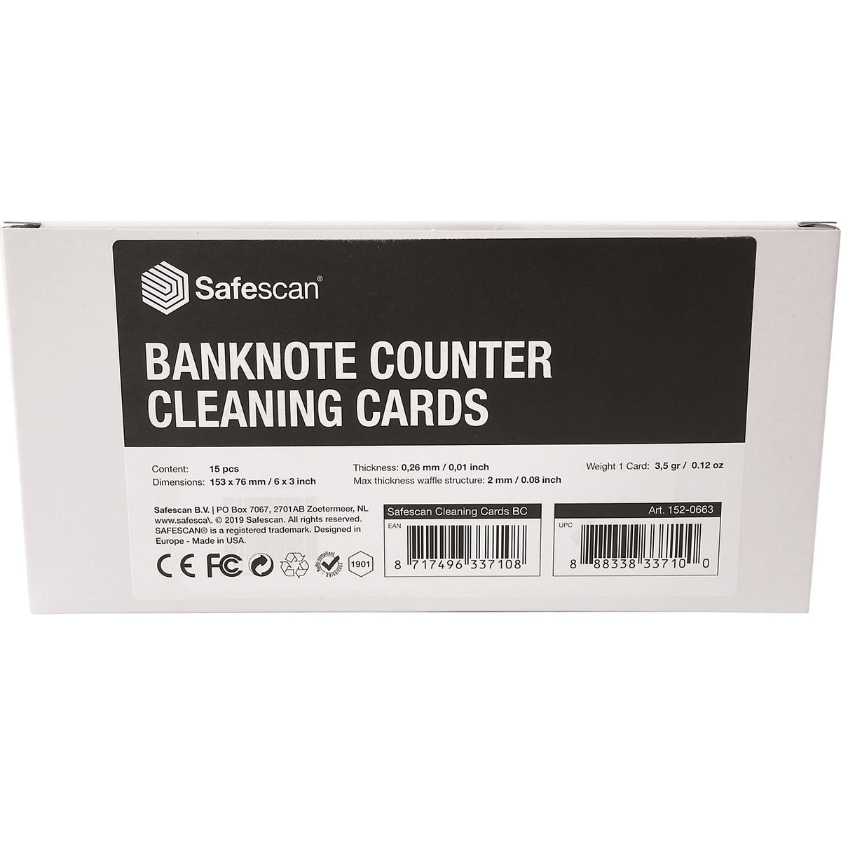 Cleaning cards, for money counting machines 2210, 2250, 2650, 2265, 2665-S, 2685-S and 2985-SX, pack of 15.