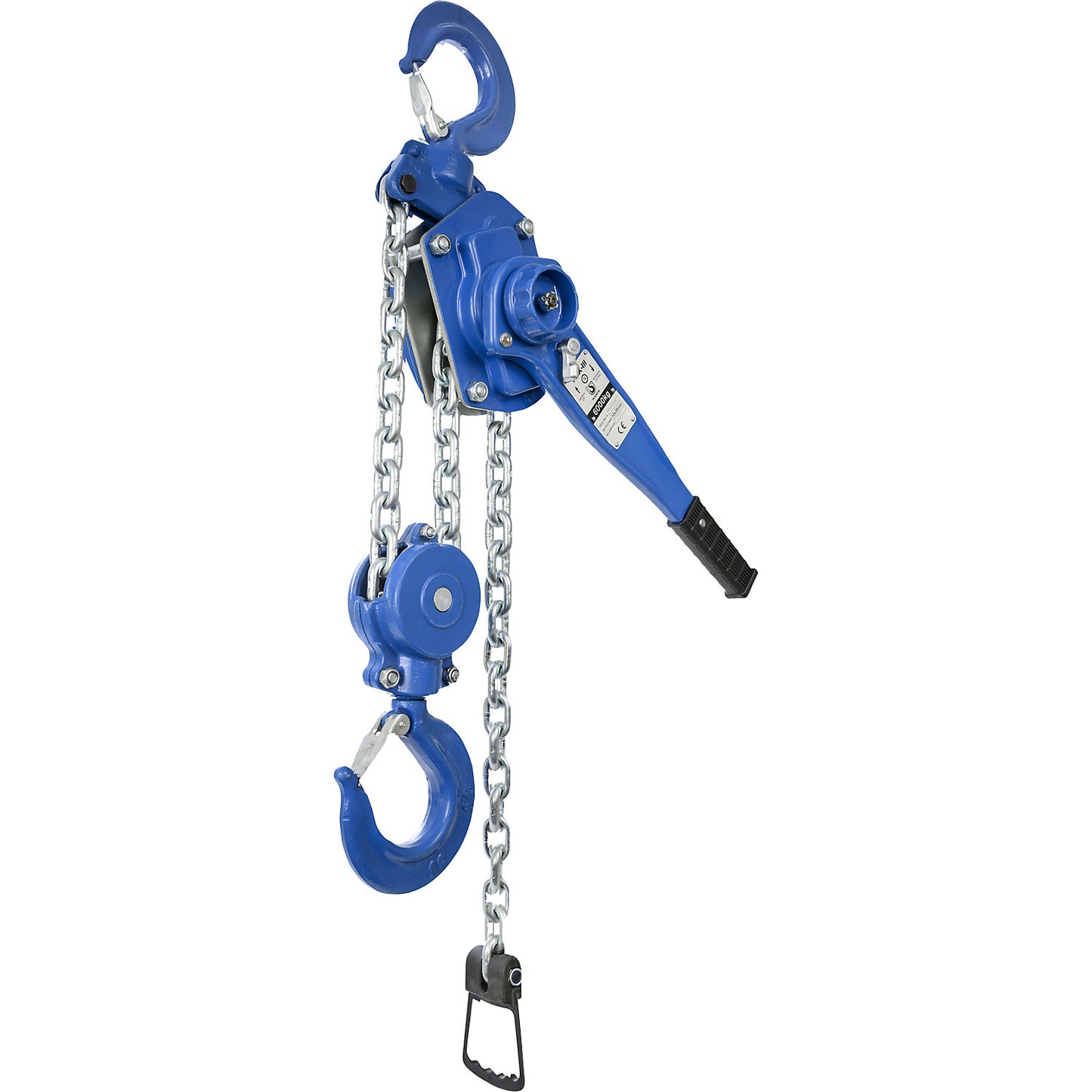 PLX-III ratchet chain hoist, standard lifting height 1.5 m, max. load 6000 kg.
