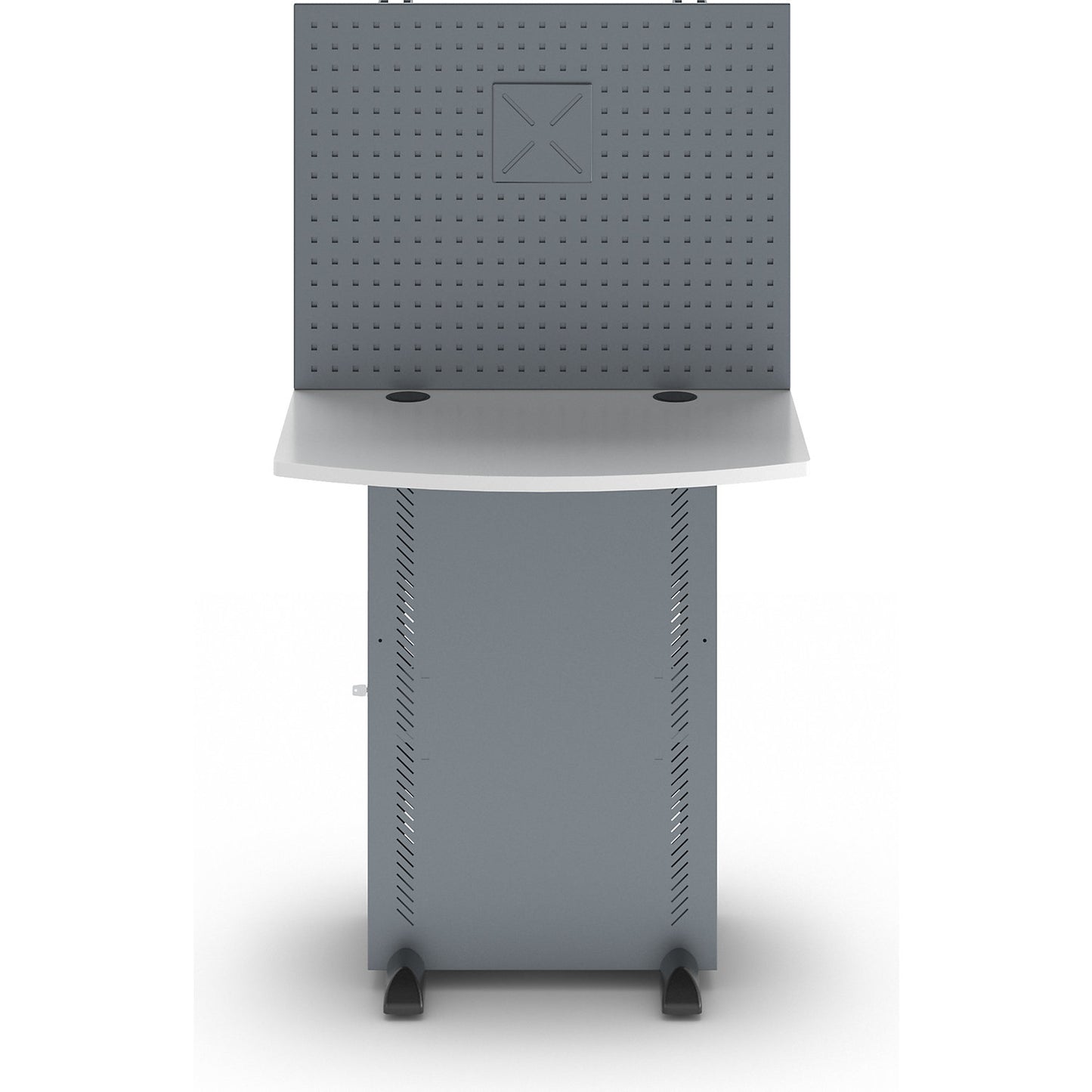 Computer cabinet, with worktop and perforated panel, blue grey.